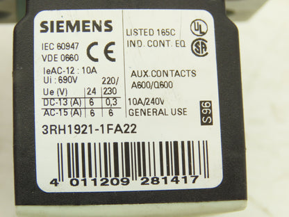 Siemens 3RT1023-1B Motor Starter Contactor Relay 24V Coil 7.5Hp 600V Lot of 2