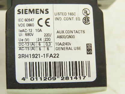 Siemens 3RT1023-1B Motor Starter Contactor Relay 24V Coil 7.5Hp 600V Lot of 2