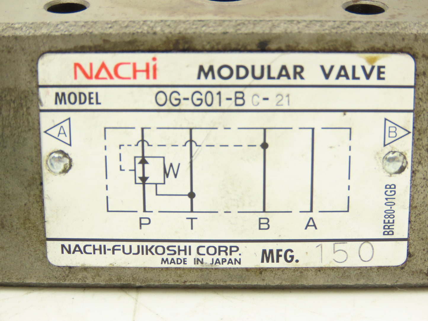 Nachi OG-G01-BC-21 Hydraulic Modular Valve 200VAC with 26" Remote Gauge Hose