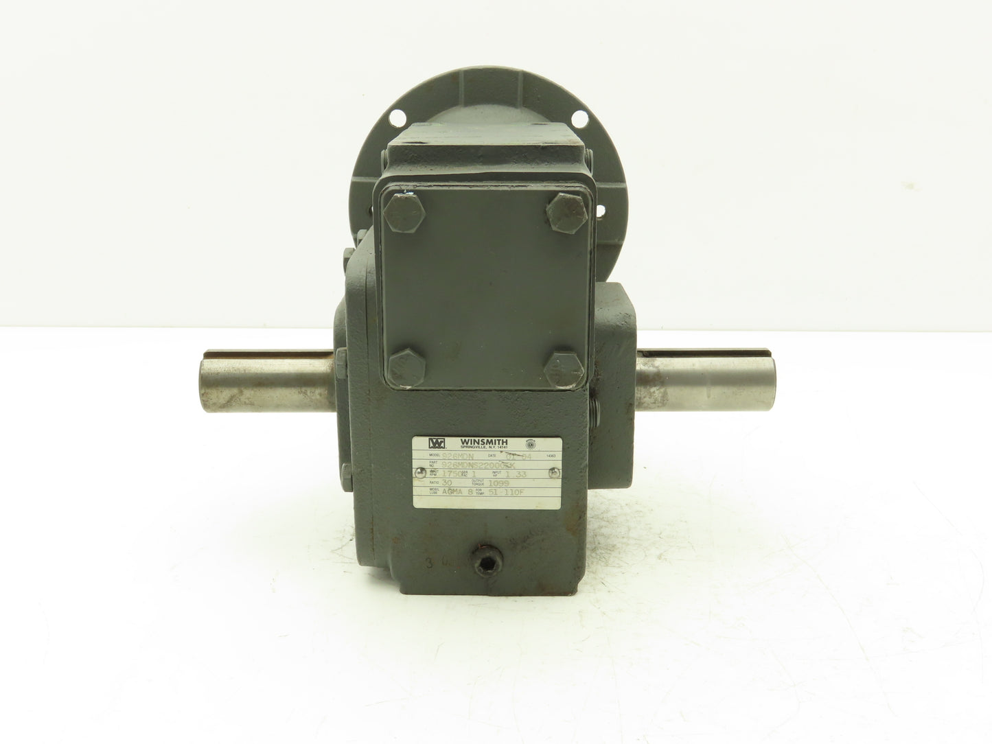 Winsmith 926MDN Worm Gearbox 30:1 Reducer 1.33Hp 58rpm 143/145TC Dual Shaft