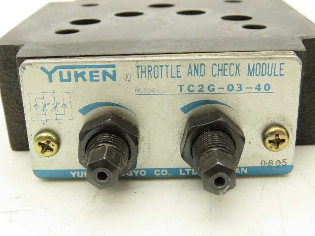 Yuken Kogyo TC2G-03-40 Hydraulic Throttle and Check Valve Module Lot of 2