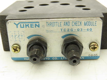 Yuken Kogyo TC2G-03-40 Hydraulic Throttle and Check Valve Module Lot of 2