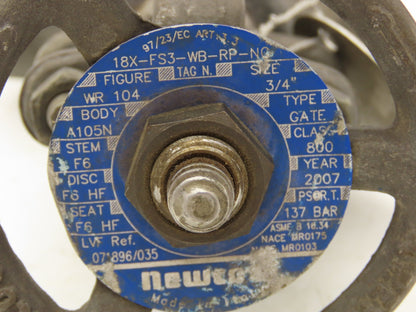 Newco41 18X-FS3-WB-RP-NC 3/4" Gate Valve 137 Bar Forged Steel Rising Stem