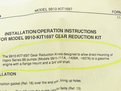 Hypro Pump 9910-KIT1697 2:1 Gear Reducer Kit for Series 88 Pump