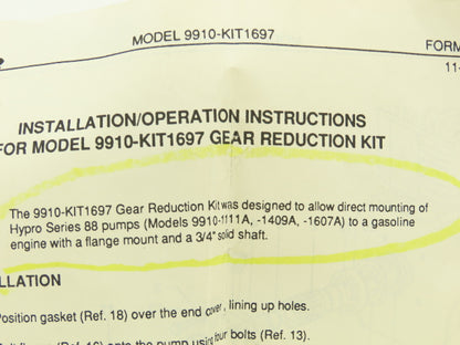 Hypro Pump 9910-KIT1697 2:1 Gear Reducer Kit for Series 88 Pump