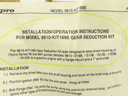 Hypro Pump 9910-KIT1695 2:1 Gear Reducer Kit for Series 96 Pump