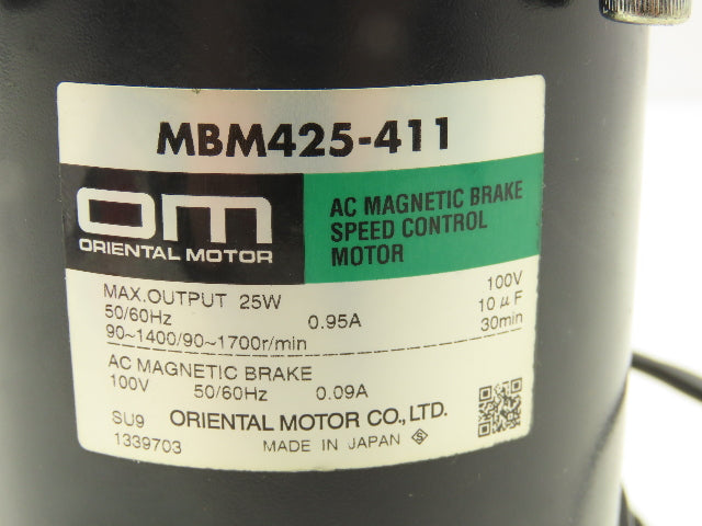 Oriental Motor MBM425-411 Brake Gearmotor 75:1 Ratio 25W 30rpm 100VAC 1PH