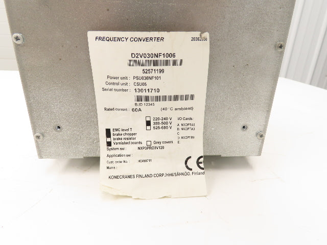 Konecrane D2V030NF1006 Dynahoist VFD Variable Frequency Drive 30kw 40Hp 480V 61A