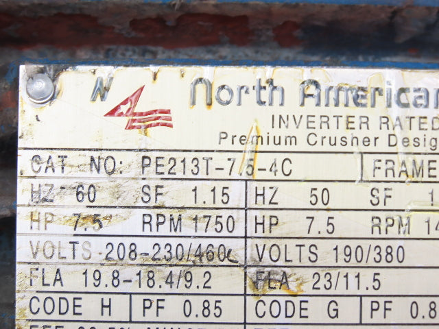 North American Electric AC Motor 7.5Hp 1750rpm 230/460V 3PH 213T TEFC