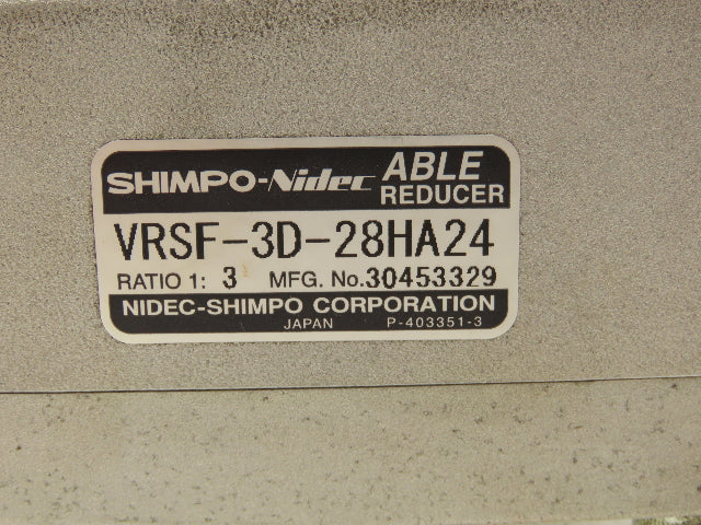 Nidec Shimpo VRSF-3D-28HA24 ABLE Inline Gearbox 3:1 Reducer Planetary Gear