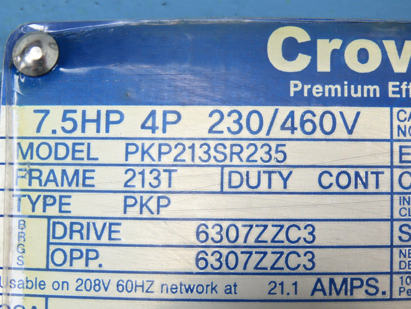 Crown Triton HHI7.5-18-213T AC Motor 7.5Hp 1760rpm 230/460V 3PH 213T PKP213SR235