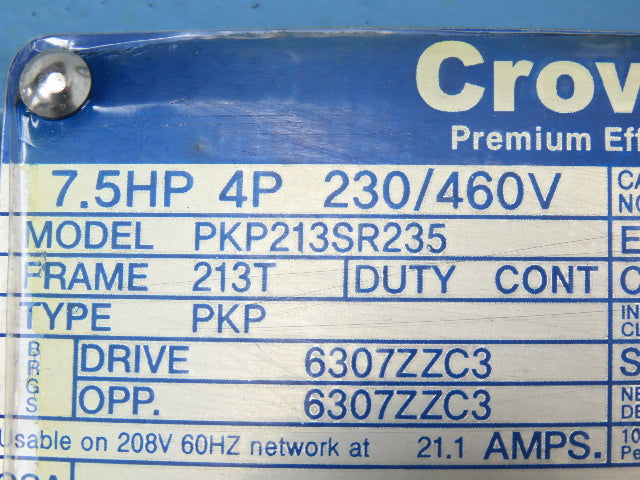 Crown Triton HHI7.5-18-213T AC Motor 7.5Hp 1760rpm 230/460V 3PH 213T PKP213SR235