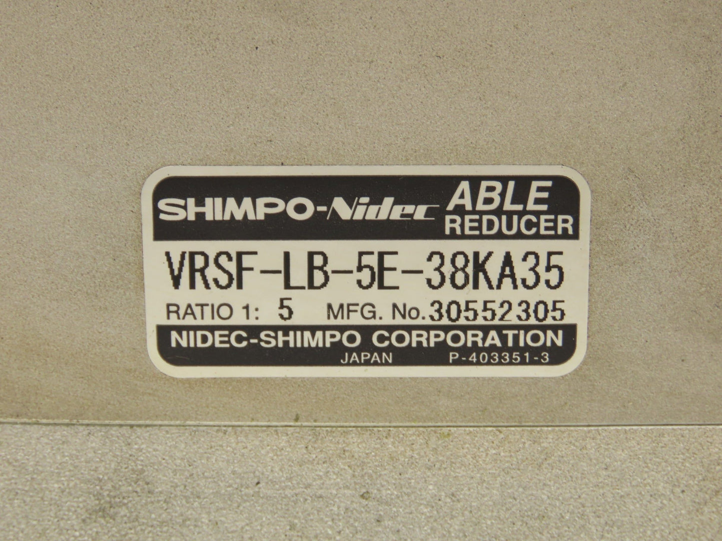 Nidec Shimpo VRSF-LB-5E-38KA35 ABLE Inline Gearbox 5:1 Reducer Planetary Gear