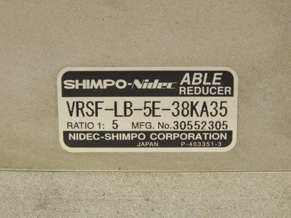 Nidec Shimpo VRSF-LB-5E-38KA35 ABLE Inline Gearbox 5:1 Reducer Planetary Gear