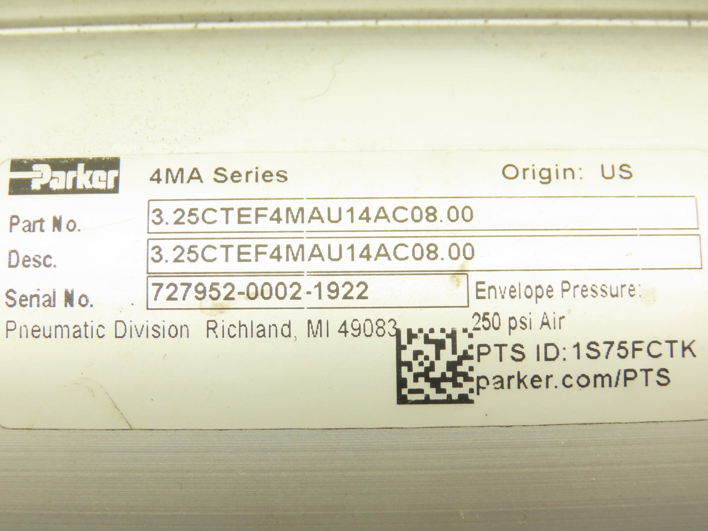 Parker 3.25CTEF4MAU14AC08.00 Pneumatic Air Cylinder 3.25" Bore 8" Stroke 250psi