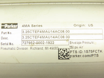 Parker 3.25CTEF4MAU14AC08.00 Pneumatic Air Cylinder 3.25" Bore 8" Stroke 250psi