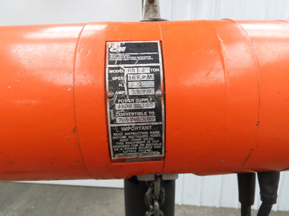 CM Lodestar RR 2 Ton Electric Chain Hoist 16 FPM 18' Lift 14' Pendant 230/460