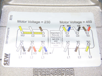Sew Eurodrive R37 DRN80M4 Inline Gearmotor 1Hp 230/460V 3PH 24.42 Ratio 72rpm