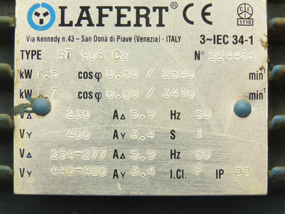 Lafert ST 90S C2 AC Motor 1.7kW 2840rpm 230/460v 3ph 90S TEFC