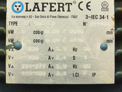 Lafert ST 90S C2 AC Motor 1.7kW 2840rpm 230/460v 3ph 90S TEFC