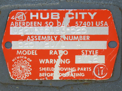 Hub City 525 Worm Gearbox 20:1 Reducer 14.6Hp 87.5rpm 213TC Hollow Shaft