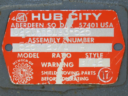 Hub City 525 Worm Gearbox 20:1 Reducer 14.6Hp 87.5rpm 213TC Hollow Shaft