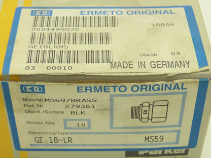 Parker GE18LRMS Male Stud Connector 18mm Tube x 1/2" BSPP Lot of 10