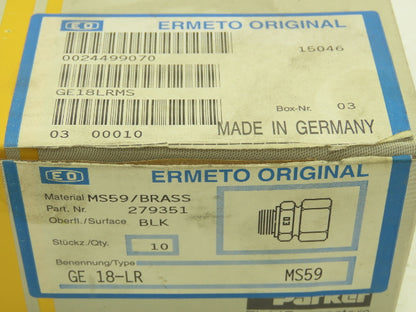 Parker GE18LRMS Male Stud Connector 18mm Tube x 1/2" BSPP Lot of 10