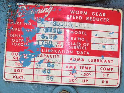 Browning 3000U1-LR10F Worm Gearbox 10:1 Reducer 5.54Hp 175rpm Dual Output