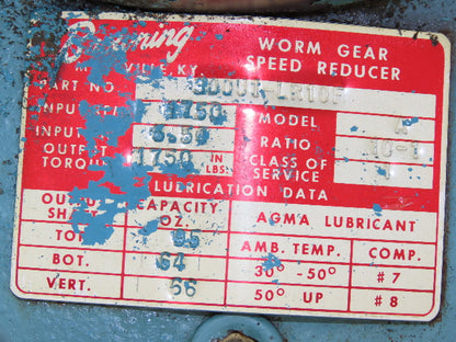 Browning 3000U1-LR10F Worm Gearbox 10:1 Reducer 5.54Hp 175rpm Dual Output