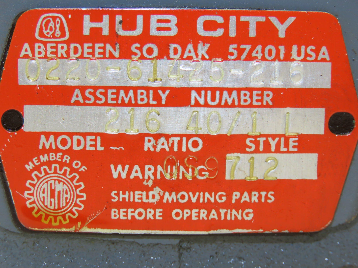 Hub City 216 Worm Gearbox 40:1 Reducer 1Hp 62.5rpm 56C Hollow Shaft 0220-61425