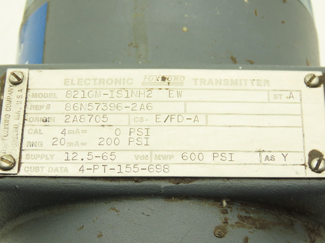Foxboro 821GM-IS1NH2 Pressure Transmitter 1/2"NPT 12.5-65vdc