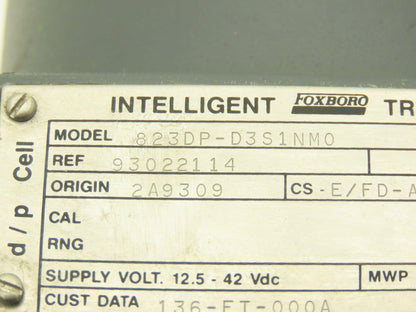 Foxboro 823DP-D3S1NM0 Intelligent Differential Pressure Transmitter 12.5-42vdc