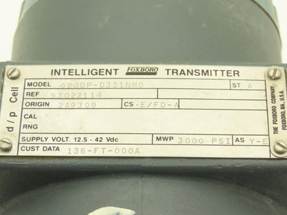 Foxboro 823DP-D3S1NM0 Intelligent Differential Pressure Transmitter 12.5-42vdc