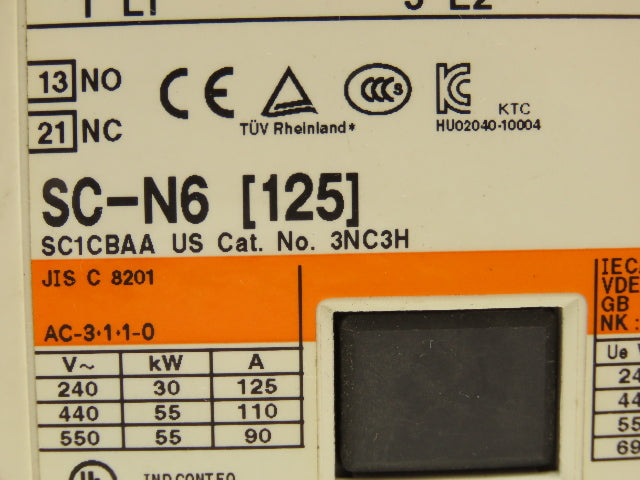 Fuji Electric SC-N6 Magnetic Motor Starter Contactor 125A 600V 3 Pole Coil 120V
