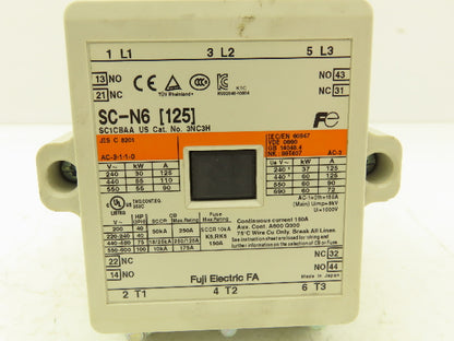 Fuji Electric SC-N6 Magnetic Motor Starter Contactor 125A 600V 3 Pole Coil 120V