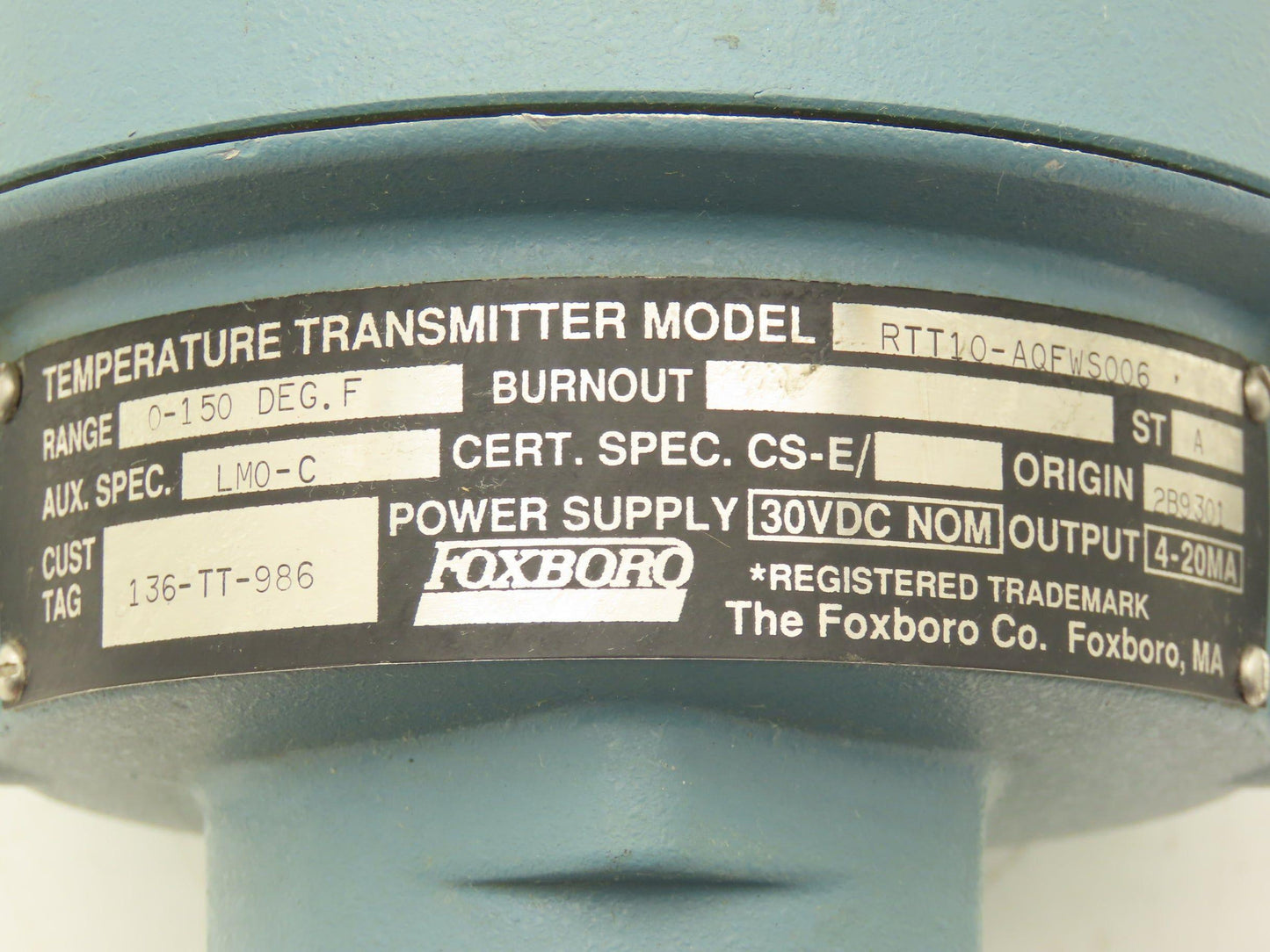 Foxboro RTT10-AQFWS006 Temperature Transmitter 0-150° 30vdc