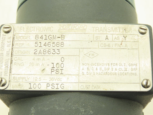 Foxboro 841GM-B Electronic Pressure Transmitter 12.5-36vdc 100psi 7.5" OD Flange