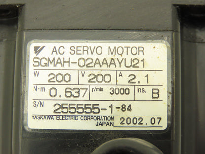 Yaskawa SGMAH-02AAAYU21 AC Servo Motor 200W 200V 3000RPM