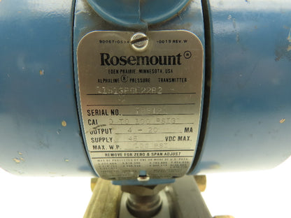 Rosemount 1151GP6E22B2 SMART Gauge Pressure Transmitter 0-100PSI 45VDC