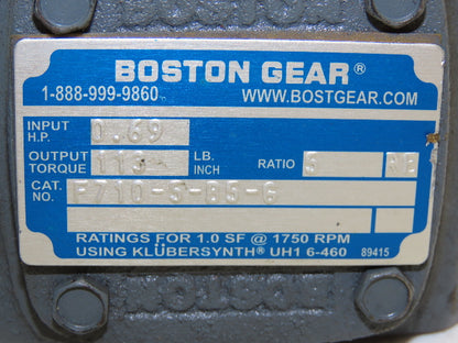 Boston Gear F710-5-B5-G Worm Gearbox 5:1 Reducer.69Hp 350rpm 56C LH Output