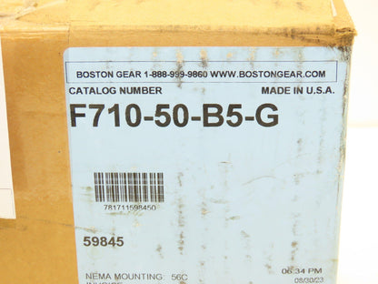 Boston Gear F710-50-B5-G Worm Gearbox 50:1 Reducer 0.15Hp 35rpm 56C LH Output