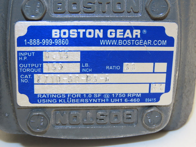 Boston Gear F710-50-B5-G Worm Gearbox 50:1 Reducer 0.15Hp 35rpm 56C LH Output