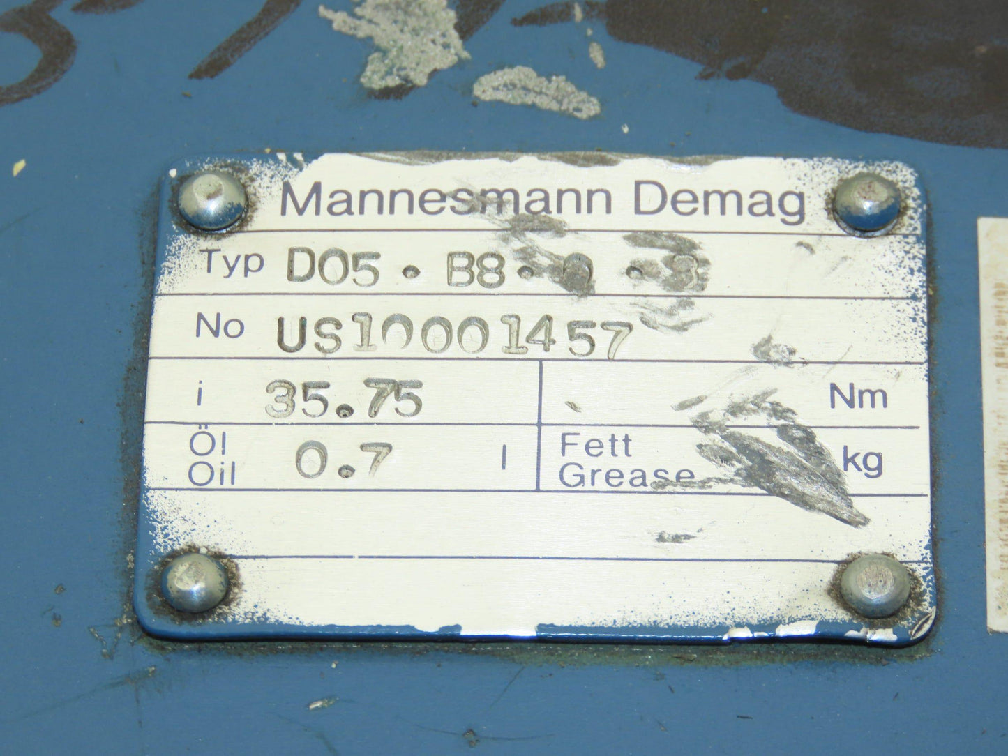 Mannesmann Demag D05-B8-0 Crane Drive Gearbox 35.75:1 Reducer for Gearmotor
