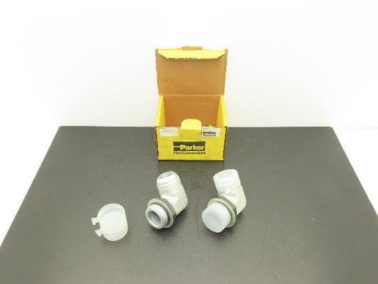 (2) Parker 20 C5OX-S  1-1/4"-20 Triplelok JIC 37° Straight THD 90° Elbow SAE-ORB