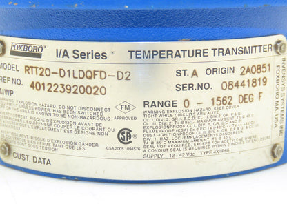 Foxboro RTT20-D1LDQFD-D2 Temperature Transmitter 12-42vdc I/A Series 0-1562° F