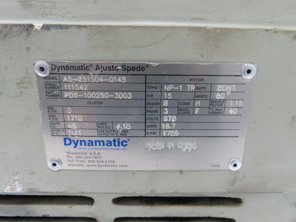 Dynamatic AS-251504-0145 Ajusto Spede Drive Motor 15HP 575V 1765RPM NP-1TR