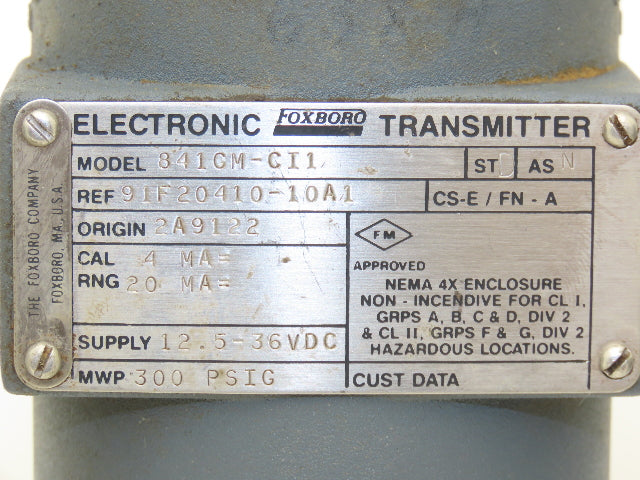 Foxboro 841GM-CI1 Intelligent Pressure Transmitter 0-300psig 12.5-36vdc Lot of 3