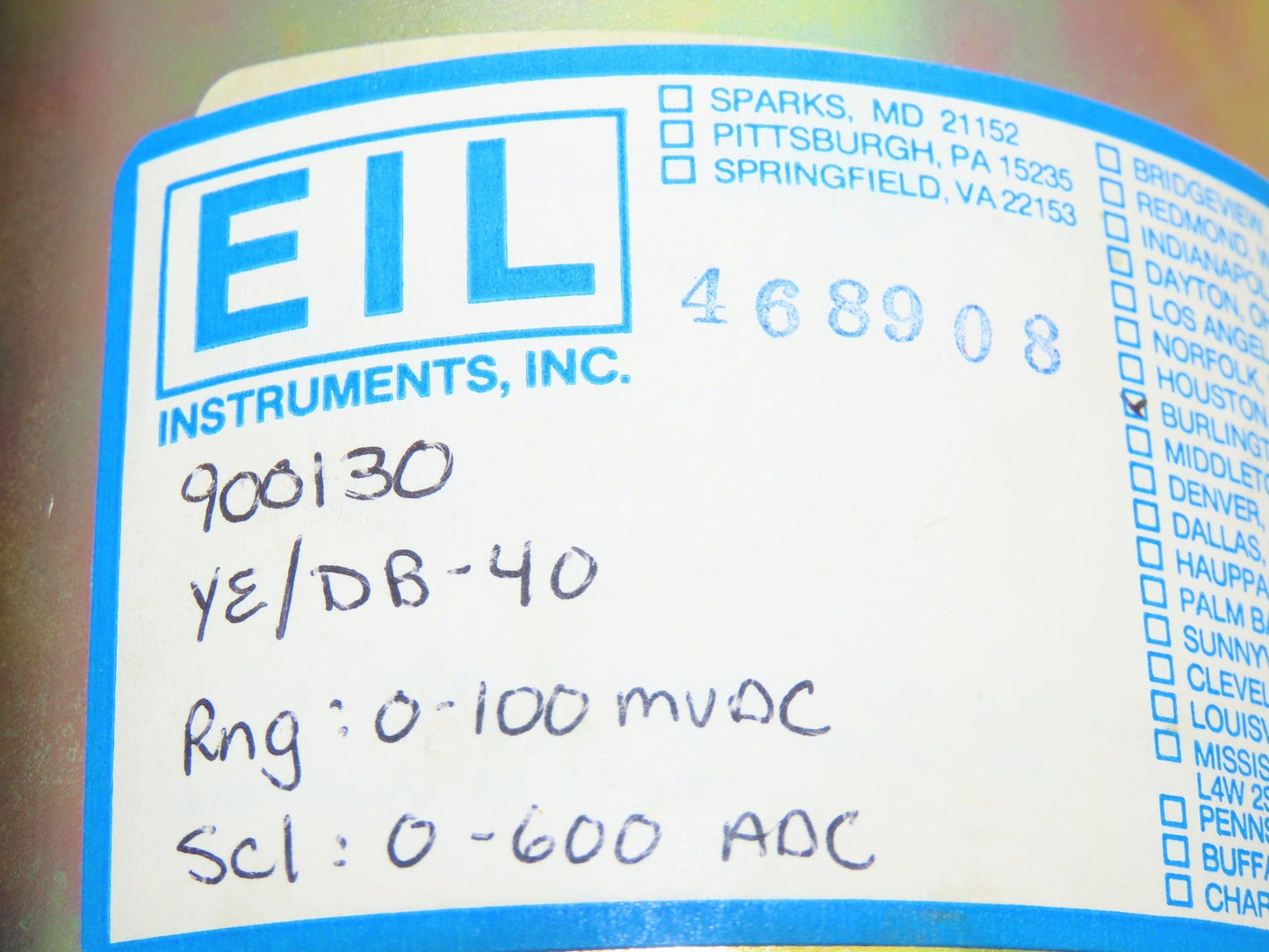 EIL Instruments YE/DB 40 Blank Face DC Panel Ammeter 0-600A DC