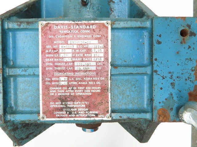 Davis Standard DS-20 Single Screw Extruder Gearbox 6.53 Ratio 50Hp 152RPM